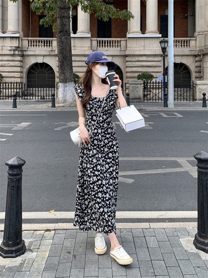 復古碎花荷葉邊連身裙