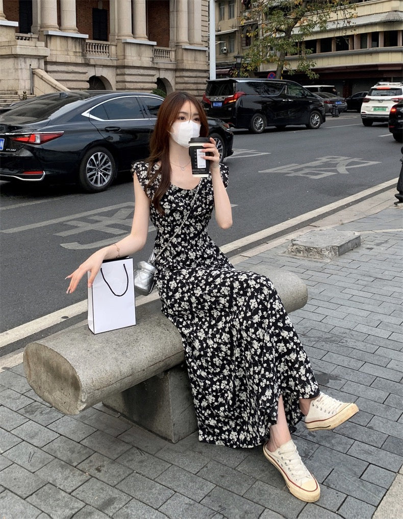 復古碎花荷葉邊連身裙