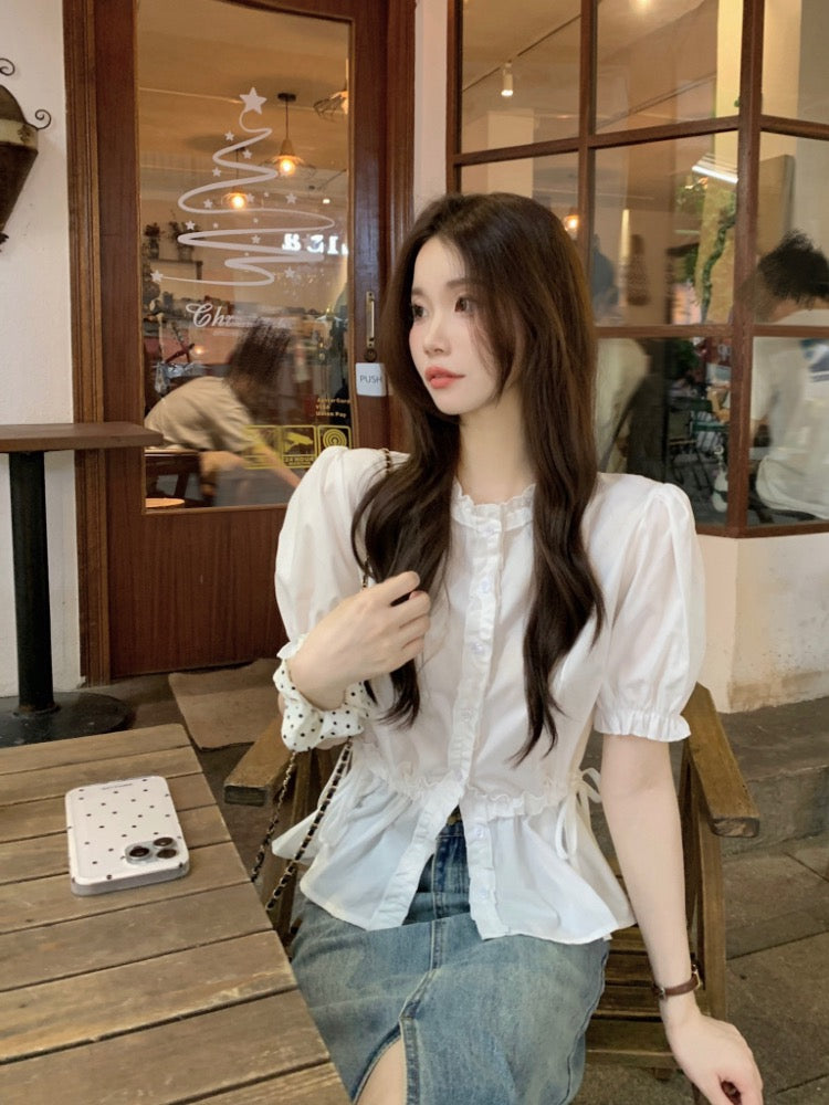 French Sweet Puff Sleeve Blouse
