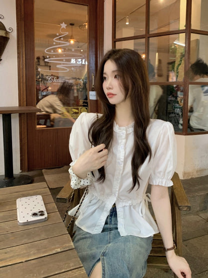 French Sweet Puff Sleeve Blouse