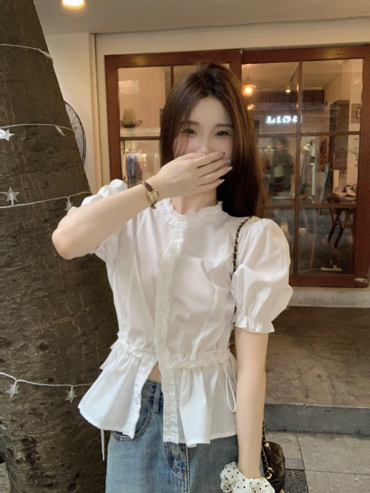 French Sweet Puff Sleeve Blouse