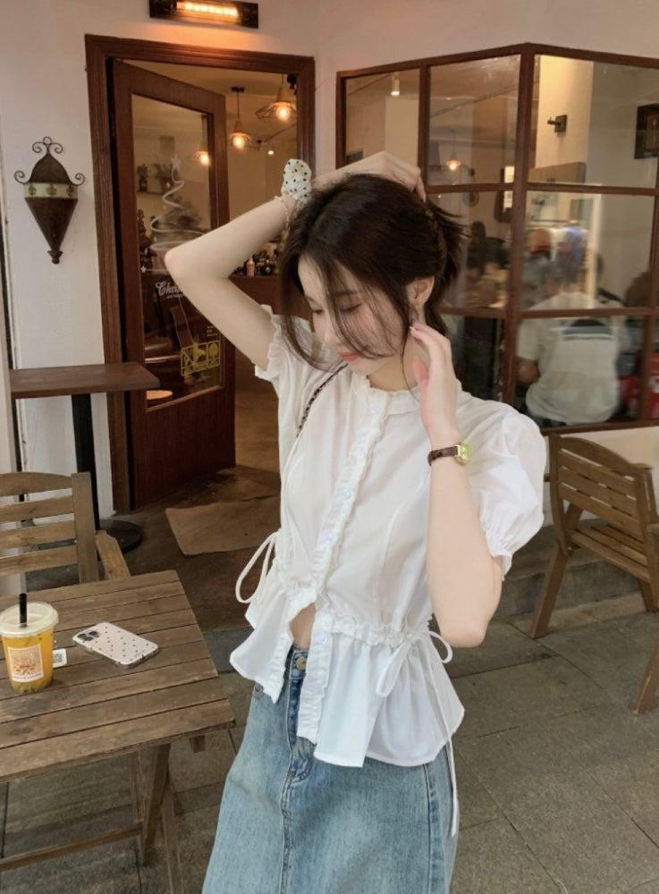 French Sweet Puff Sleeve Blouse