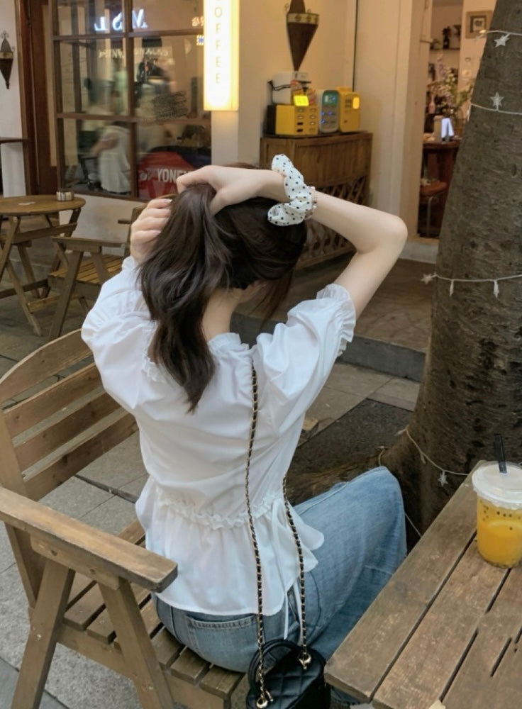 French Sweet Puff Sleeve Blouse