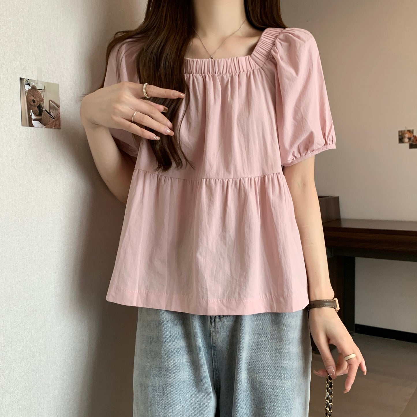 Square Neck Loose Fit Slimming Blouse