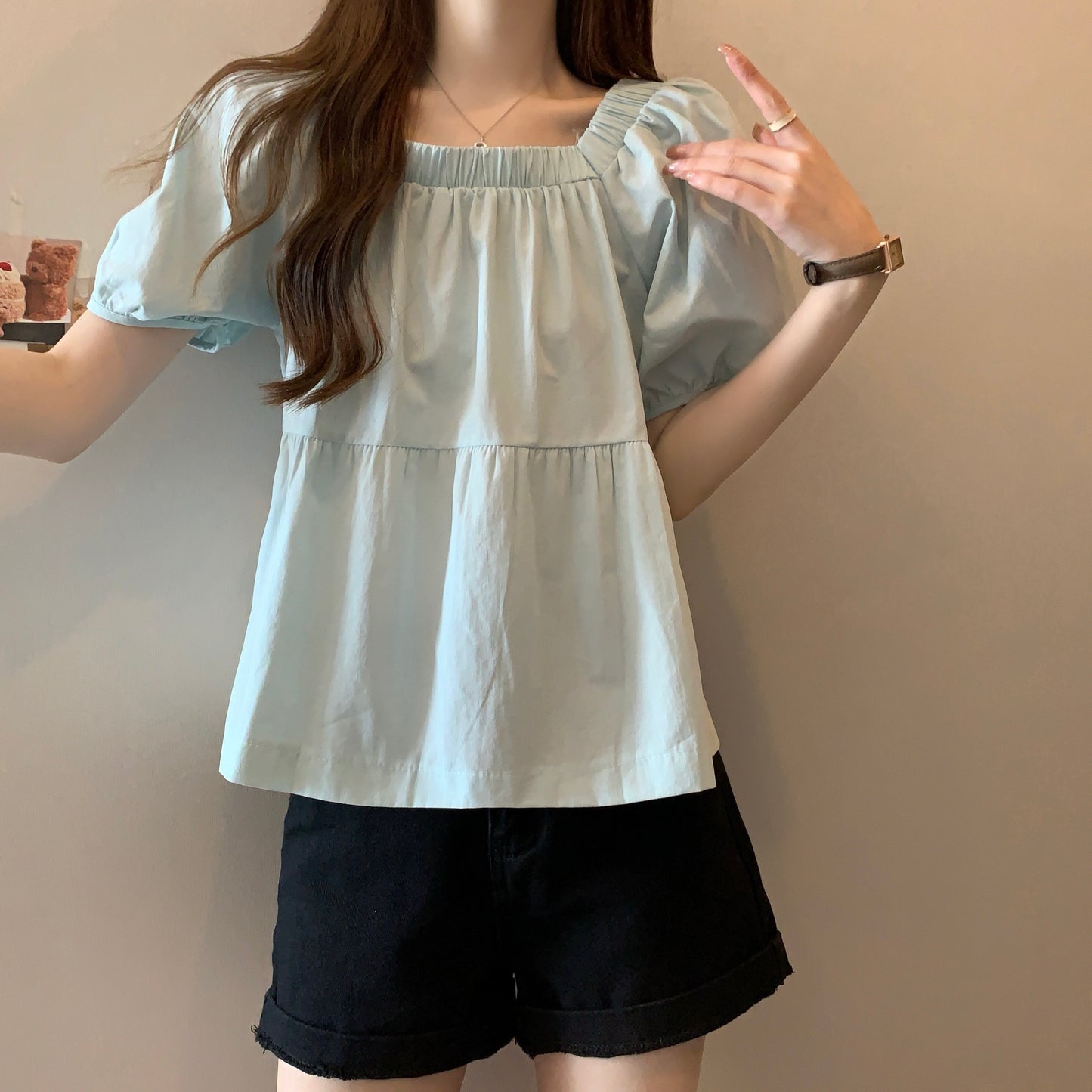 Square Neck Loose Fit Slimming Blouse