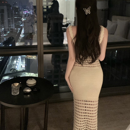 Knitted Sexy Cut-Out Spaghetti Strap Maxi Dress