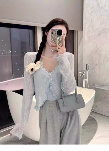 V領蕾絲邊防曬開衫