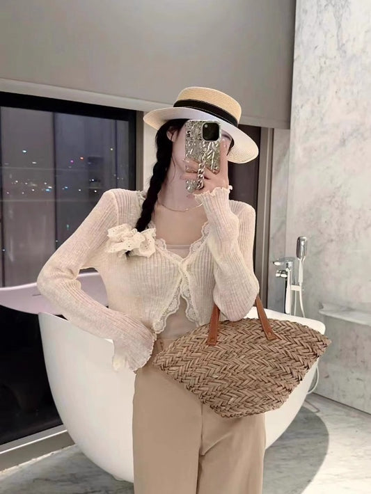 V領蕾絲邊防曬開衫