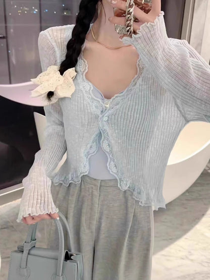 V領蕾絲邊防曬開衫