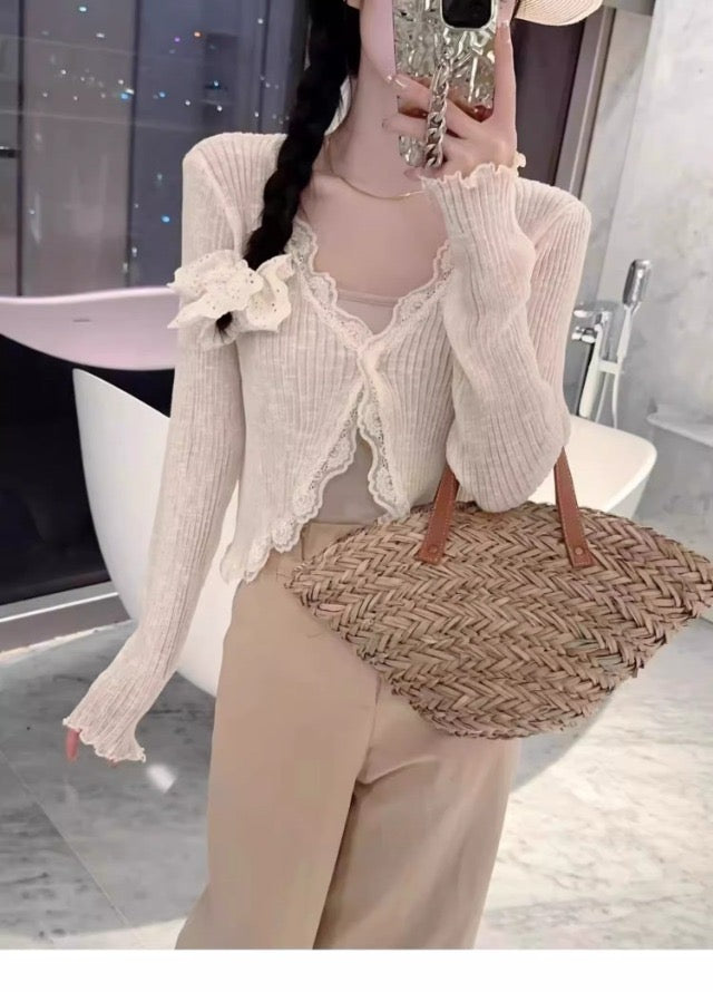 V領蕾絲邊防曬開衫