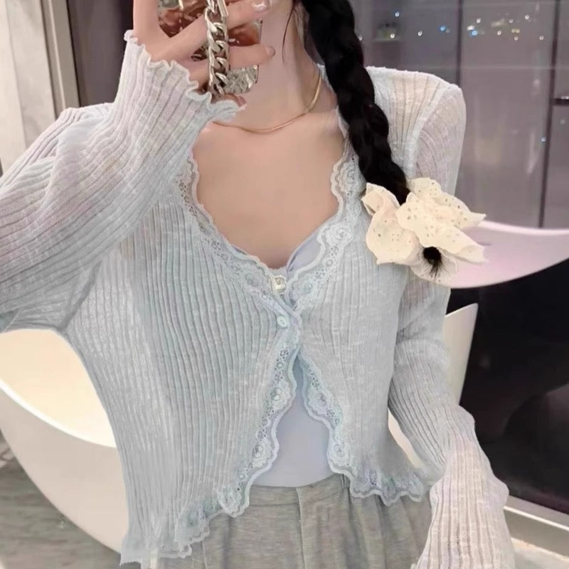 V領蕾絲邊防曬開衫