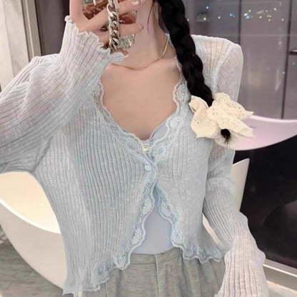 V領蕾絲邊防曬開衫