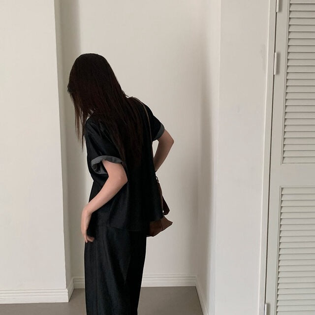 Casual Denim Shirt + Wide-Leg Pants Set