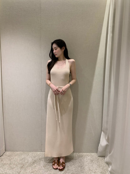 Sleeveless Slit Knit Dress + Half-Tie Skirt Set