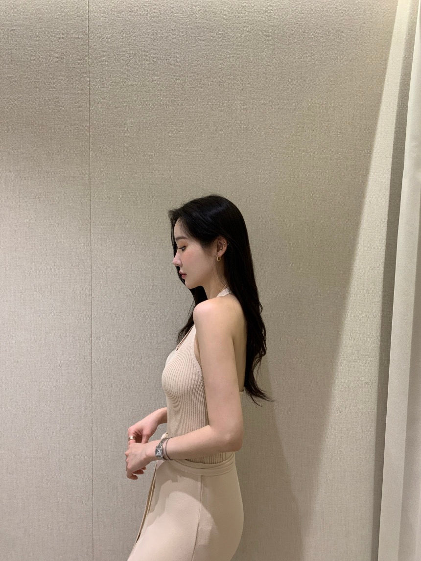 Sleeveless Slit Knit Dress + Half-Tie Skirt Set
