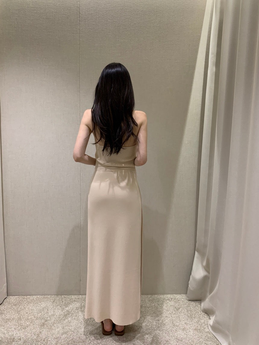 Sleeveless Slit Knit Dress + Half-Tie Skirt Set