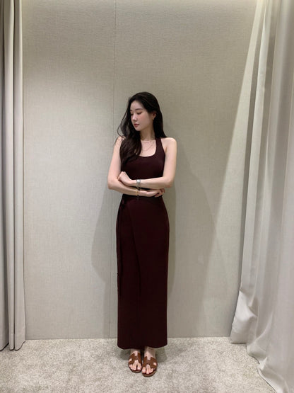 Sleeveless Slit Knit Dress + Half-Tie Skirt Set