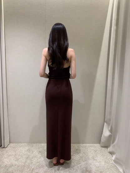 Sleeveless Slit Knit Dress + Half-Tie Skirt Set