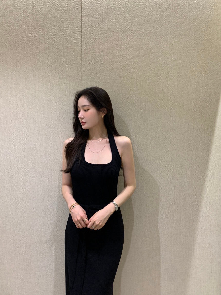 Sleeveless Slit Knit Dress + Half-Tie Skirt Set