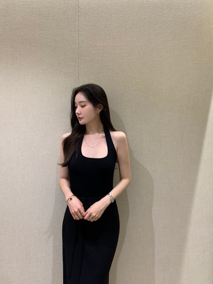 Sleeveless Slit Knit Dress + Half-Tie Skirt Set