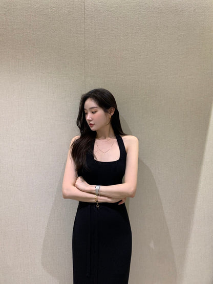 Sleeveless Slit Knit Dress + Half-Tie Skirt Set