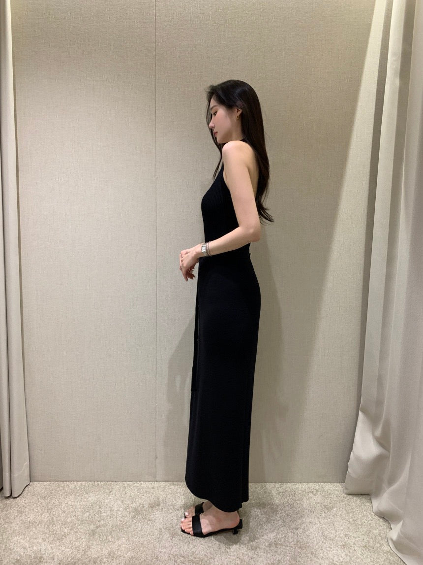 Sleeveless Slit Knit Dress + Half-Tie Skirt Set