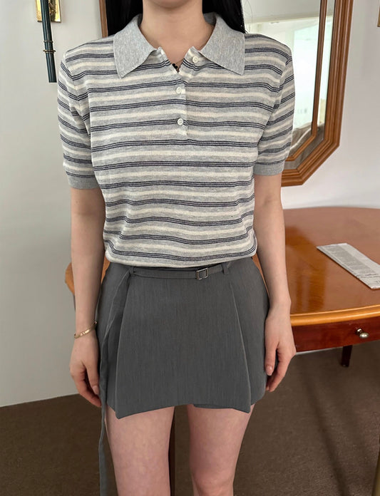 翻領條紋針織短袖