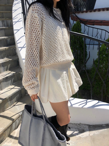 Korean-style puff sleeve suspender mini dress