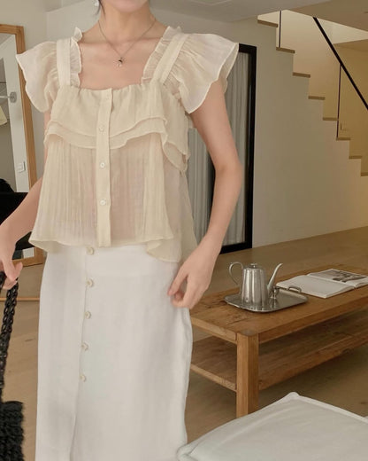 Square Neck Ruffle Blouse