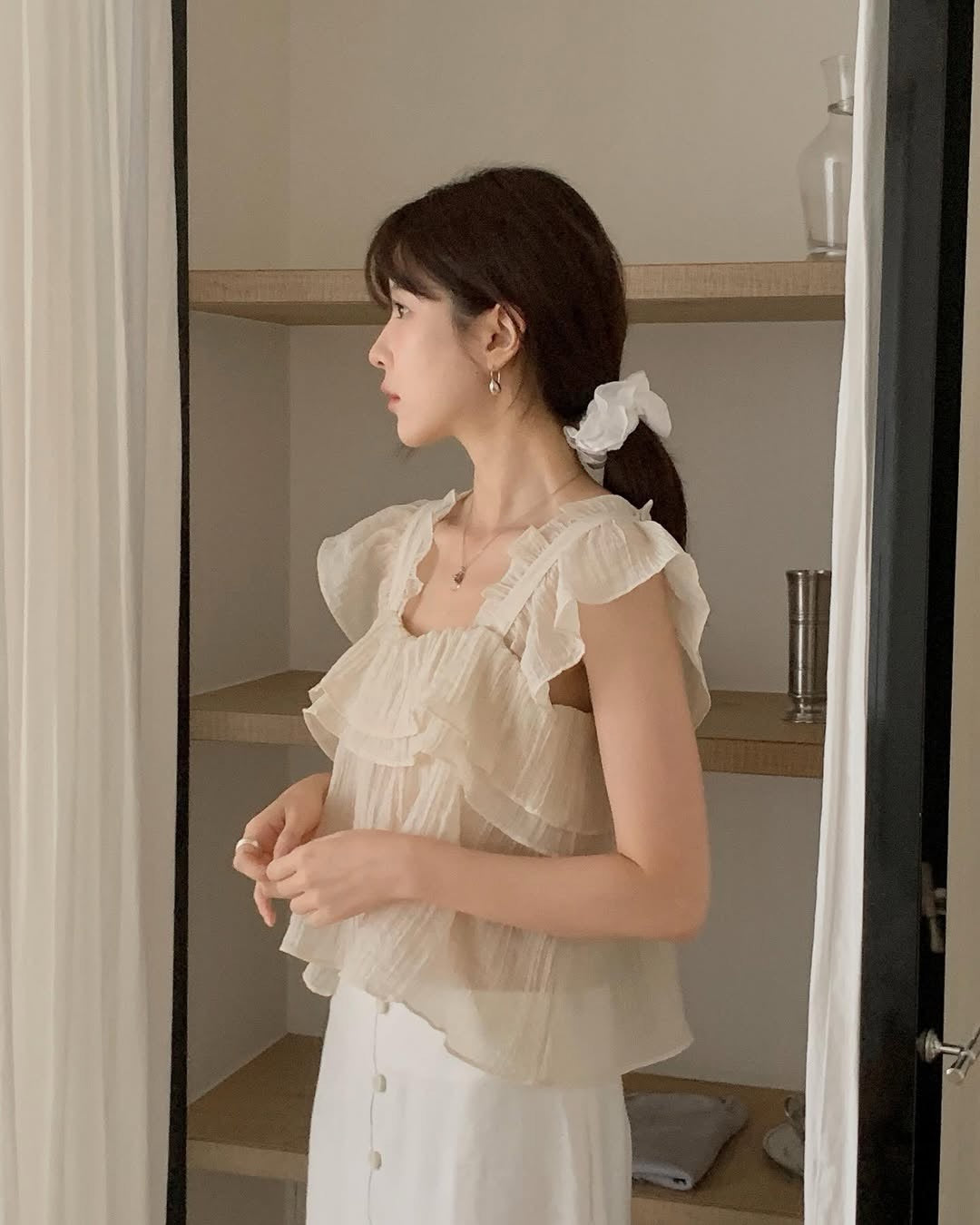 Square Neck Ruffle Blouse