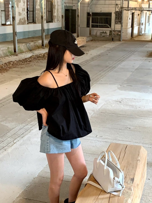 泡泡袖露肩Top
