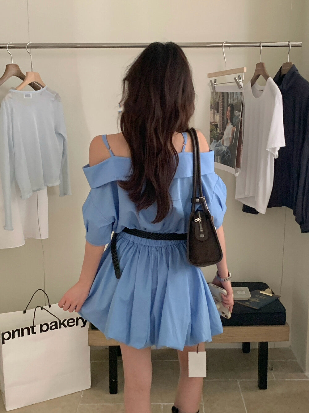 リネンコットンオフショルダーストラップワンピース