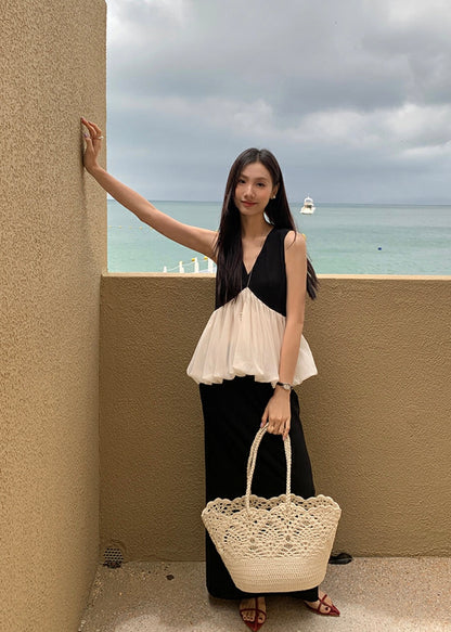 黑白撞色荷葉邊無袖背心