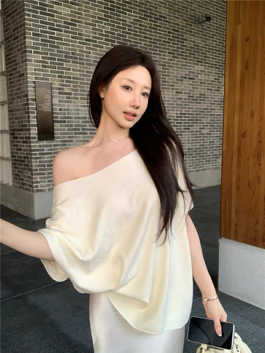 寬鬆露肩蝙蝠袖Top