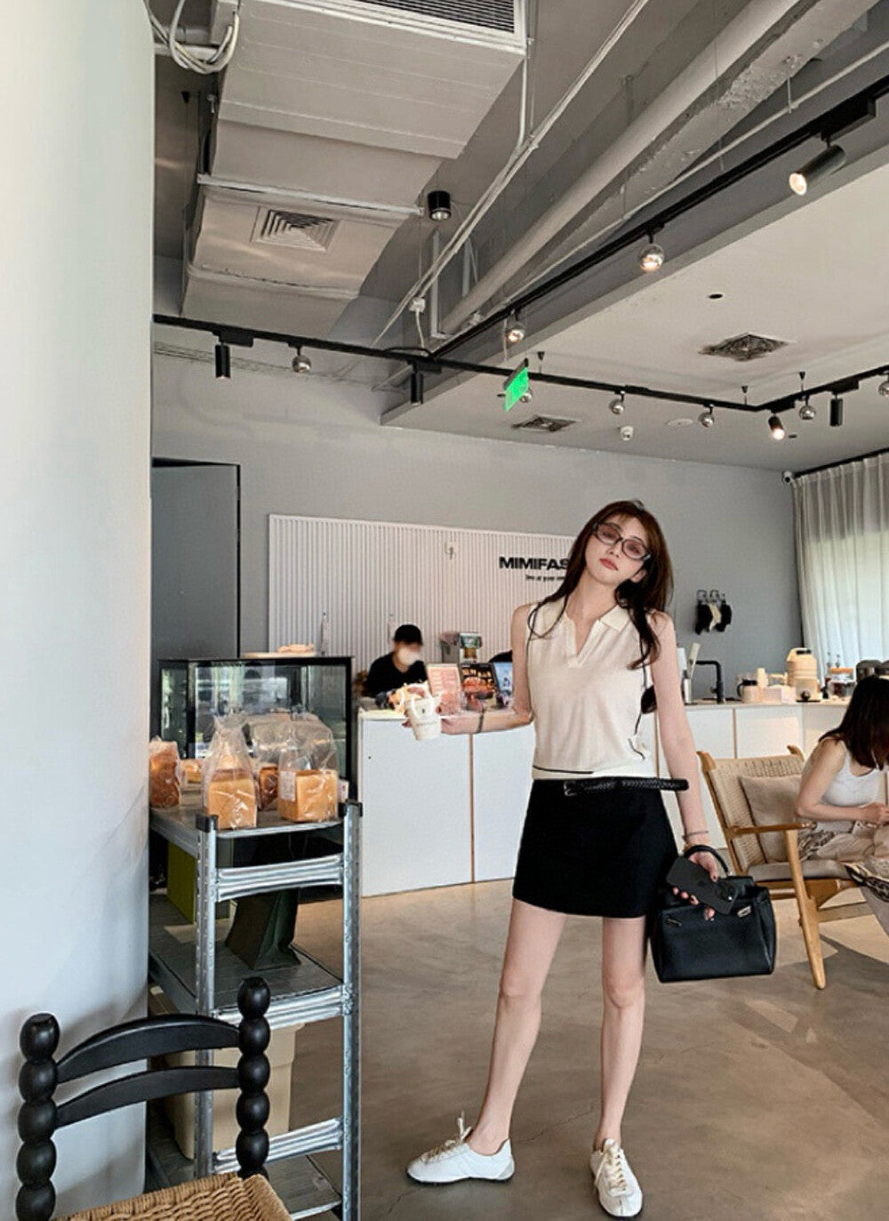 V領條紋撞色無袖針織馬甲