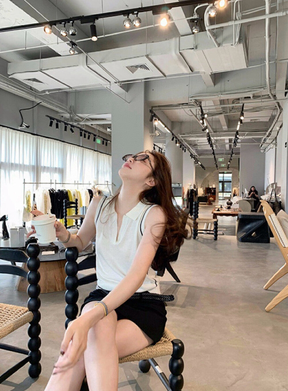 V領條紋撞色無袖針織馬甲