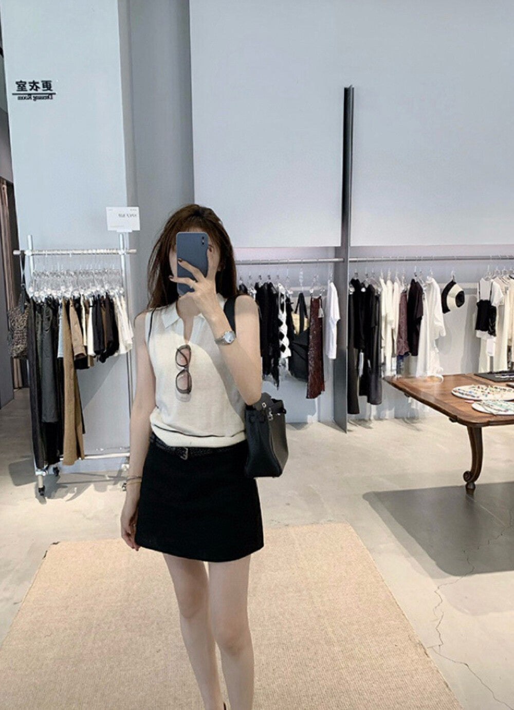 V領條紋撞色無袖針織馬甲