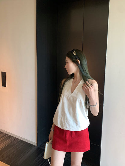 Halter Neck Plaid Tie-Back Backless Tank Top