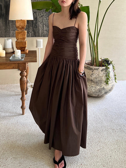 ギャザー入りハイウエストスリムキャミソールワンピース