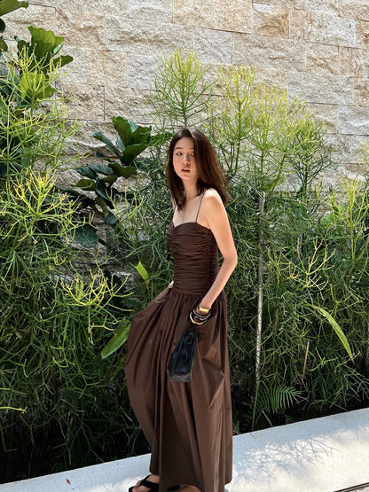 ギャザー入りハイウエストスリムキャミソールワンピース