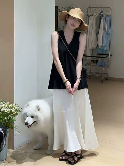 Elegant V-neck Sleeveless Top + Mermaid Skirt Set