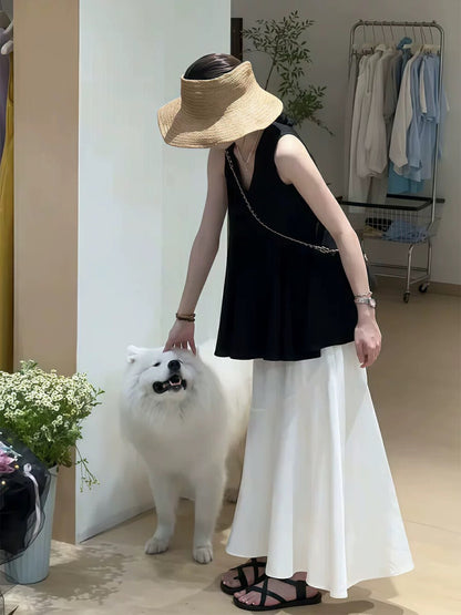 Elegant V-neck Sleeveless Top + Mermaid Skirt Set