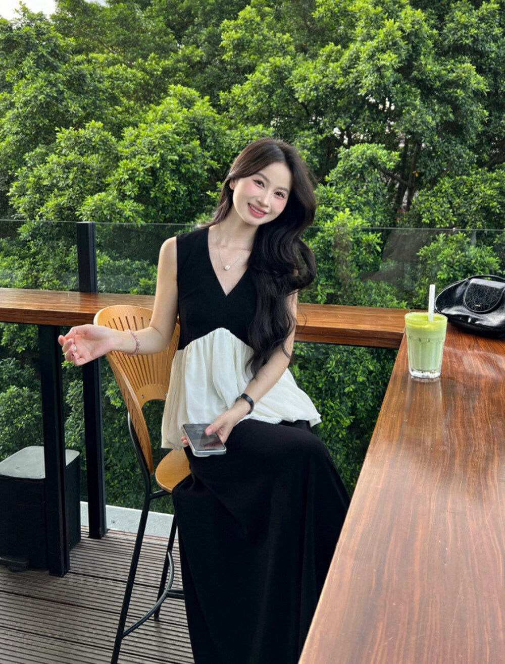 Color-Block Ruffle Peplum Blouse + High-Waisted Back-Slit Skirt Set