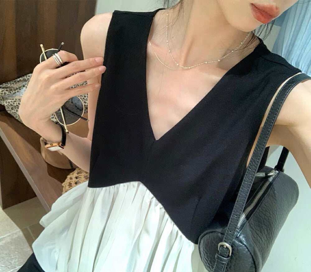 Color-Block Ruffle Peplum Blouse + High-Waisted Back-Slit Skirt Set