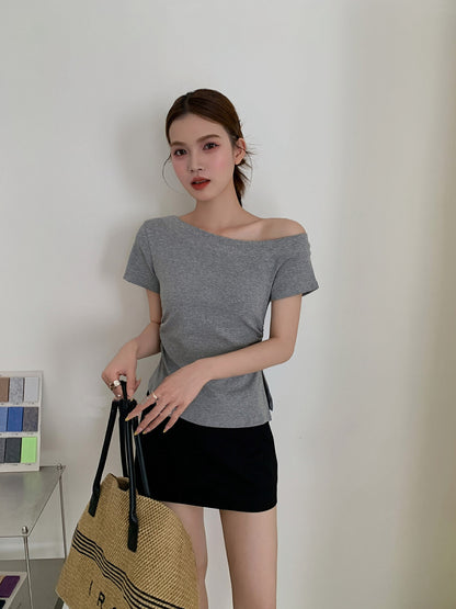 One-Shoulder Fitted Short Sleeve