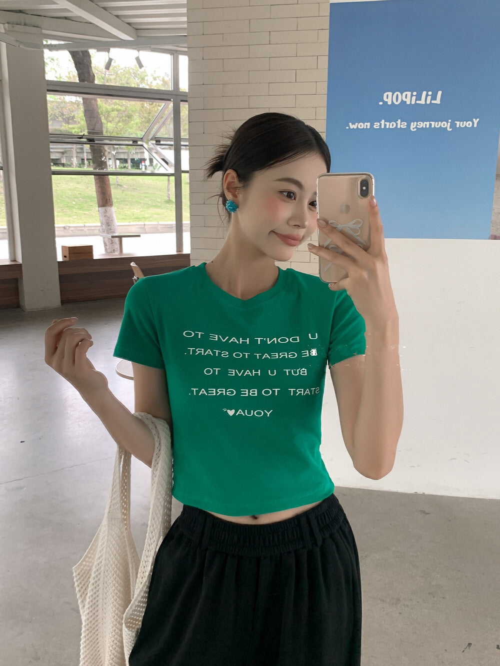 Korean Style Letter Print Crop Top T-Shirt