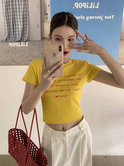 Korean Style Letter Print Crop Top T-Shirt