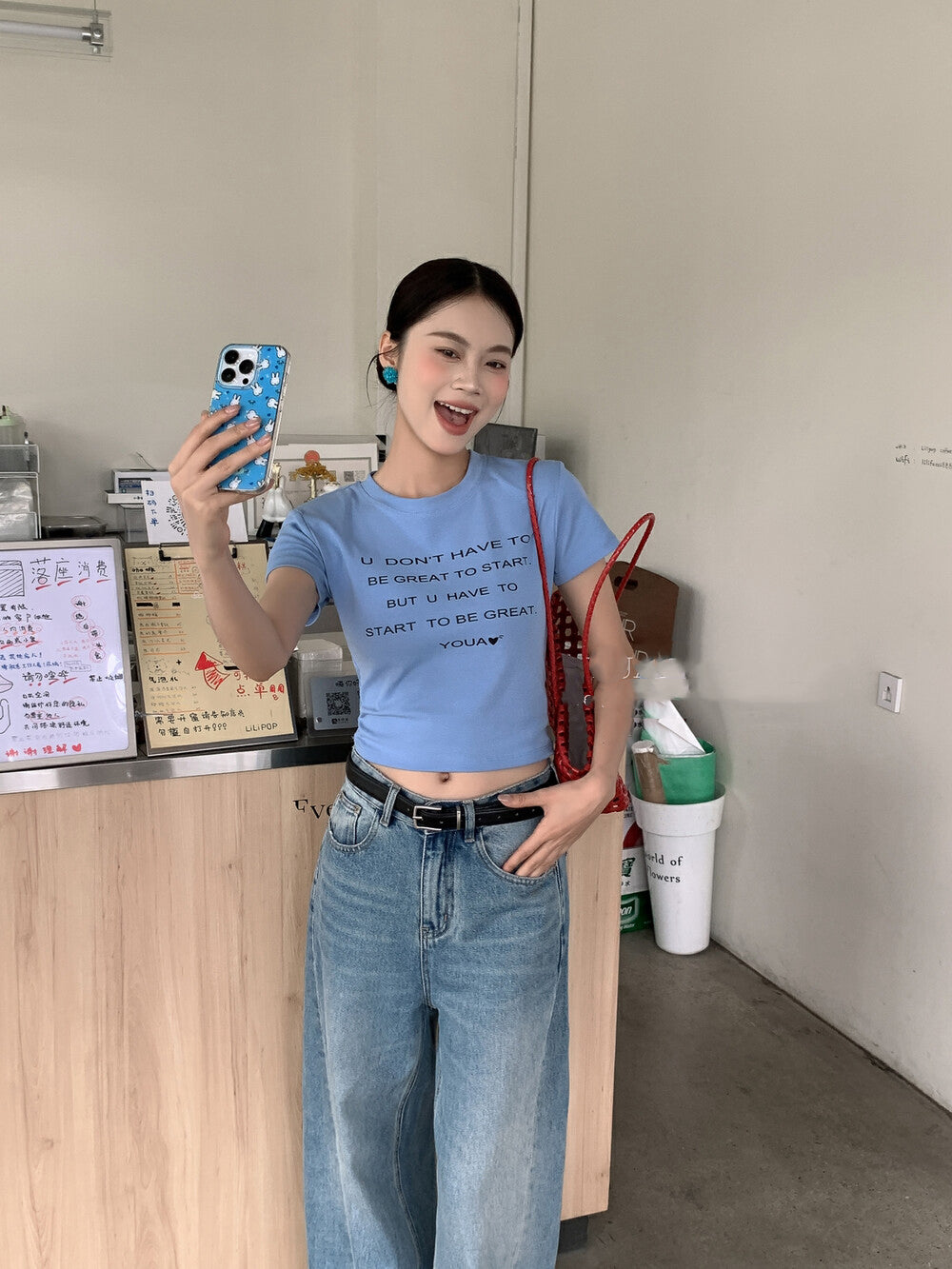 Korean Style Letter Print Crop Top T-Shirt
