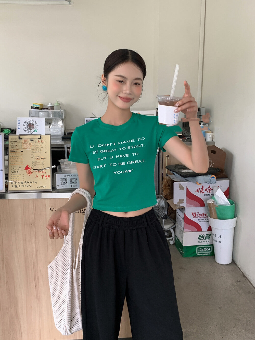 Korean Style Letter Print Crop Top T-Shirt