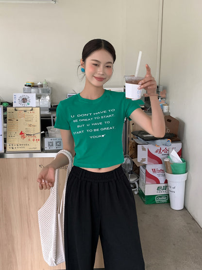 Korean Style Letter Print Crop Top T-Shirt